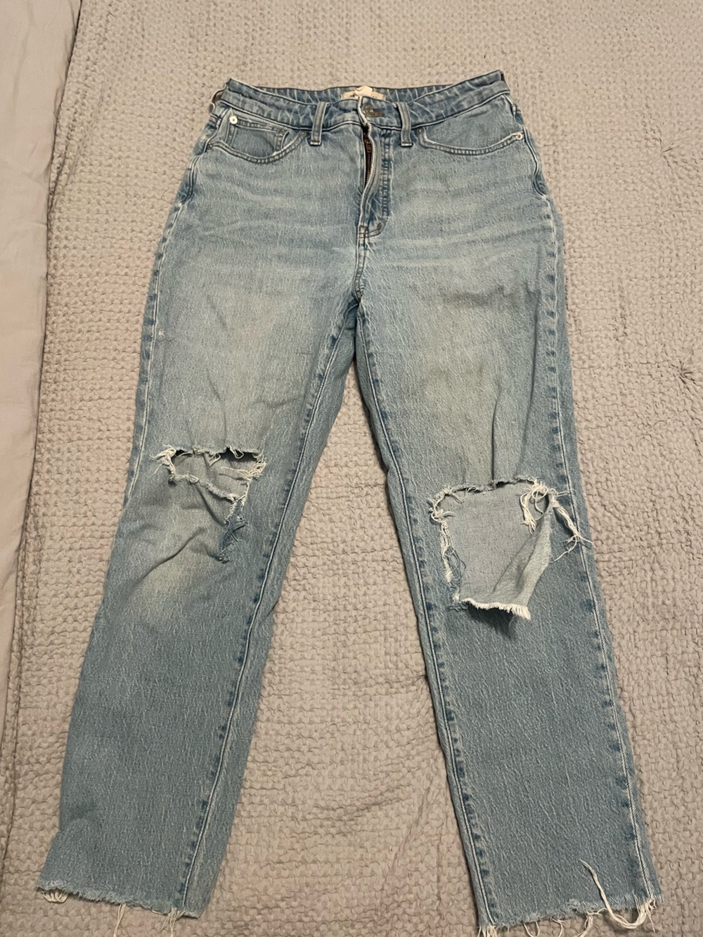 Madewell Light Blue Distressed Straight-Leg Jeans